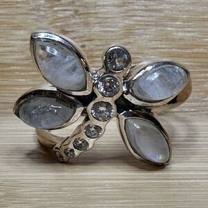 Rainbow Moonstone Dragonfly Sterling Silver Ring Size 8.5